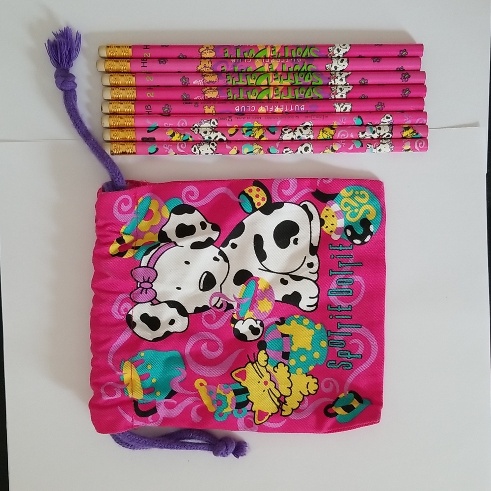 Spottie Dottie Drawstring Bag and Pencils Vintage Sanrio
